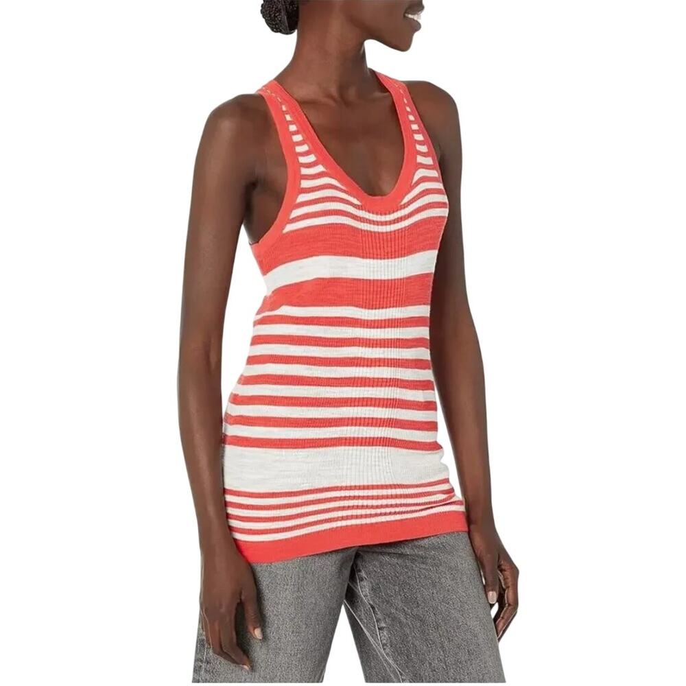Trina Turk Los Angeles Knit Ribbed Star Striped Tank Top Ribbed Large
